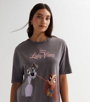 New Look Dark Grey Acid Wash Disney Lady and the Tramp Logo T-Shirt